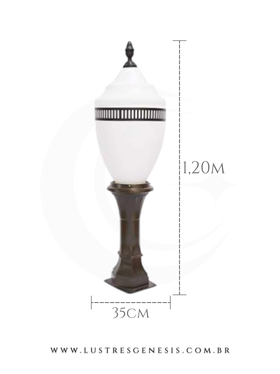 Poste Balizador de Jardim Externo 1,20cm Globo Branco e em Alumínio Fundido Clássico para Fachada, Muro, Garagem e Área Externa Gourmet